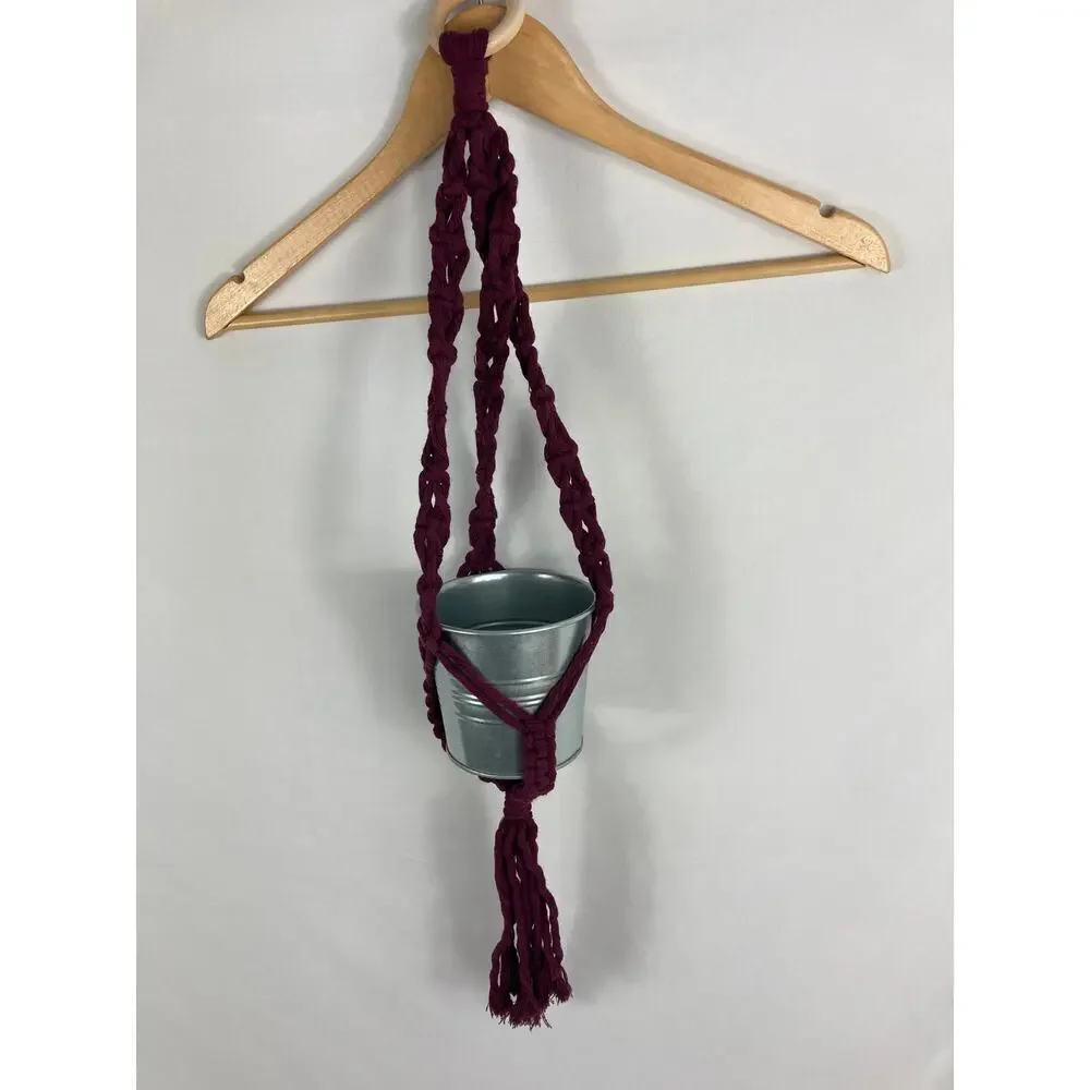 Hand Made Purple Macrame Plant Holder with new pot